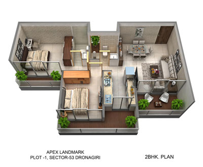 2 BHK 3D PLAN